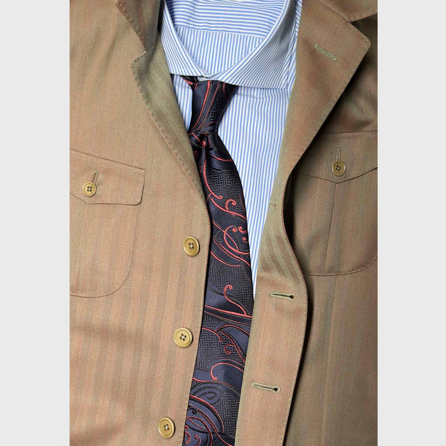 Art Nouveau Silk Tie Ornament Botanic Pattern Navy Blue