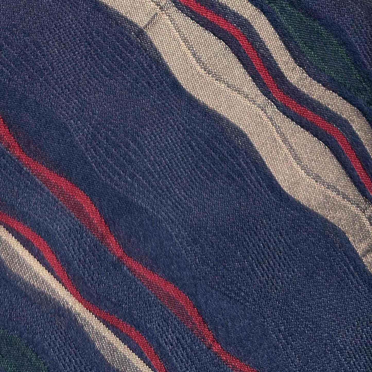 Art Nouveau wave stripe silk tie in denim blue with ivory beige red and green details