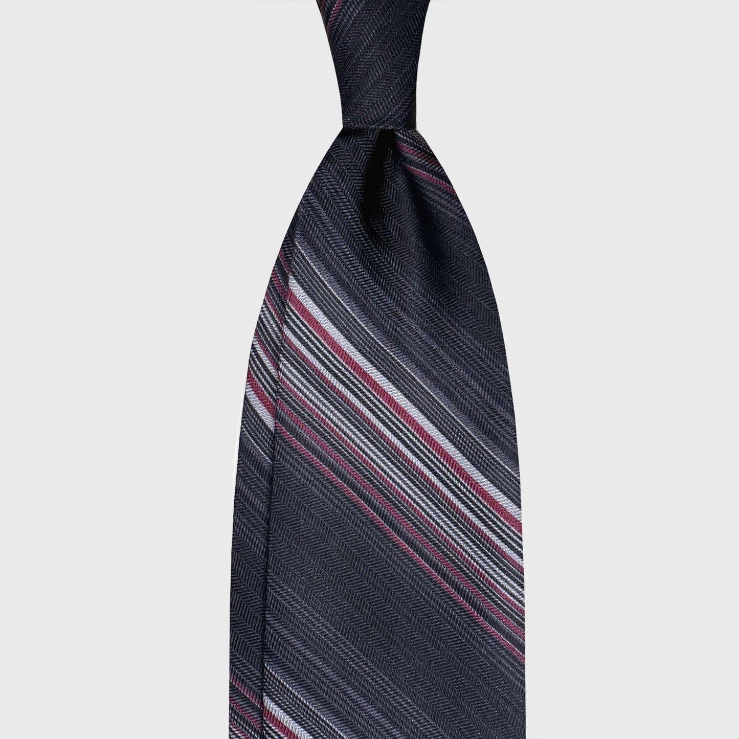 Black silk regimental tie vintage multi stripe herringbone texture Wools Boutique Uomo Geneva