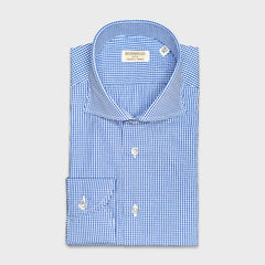 Borriello Micro Checked Shirt Thomas Mason Cotton Cobalt Blue