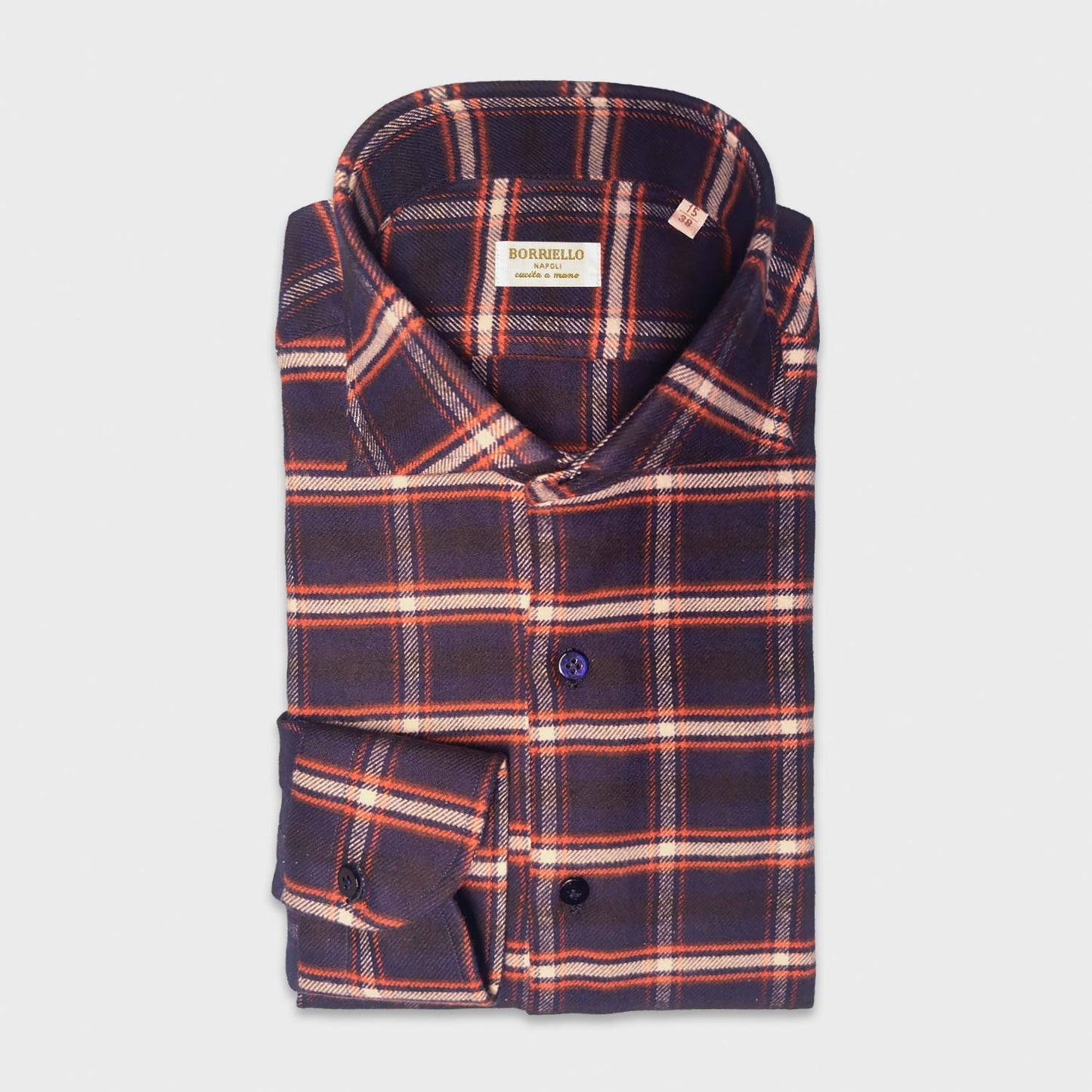 Windowpane Shirt For Men Navy Blue Heavy Cotton Flannel. Borriello plaid shirt made with a finest and soft Italian heavy cotton flannel, blue windowpane pattern men's handmade shirts shop in geneva switzerland Wools Boutique Uomo luxury men's clothing in geneva