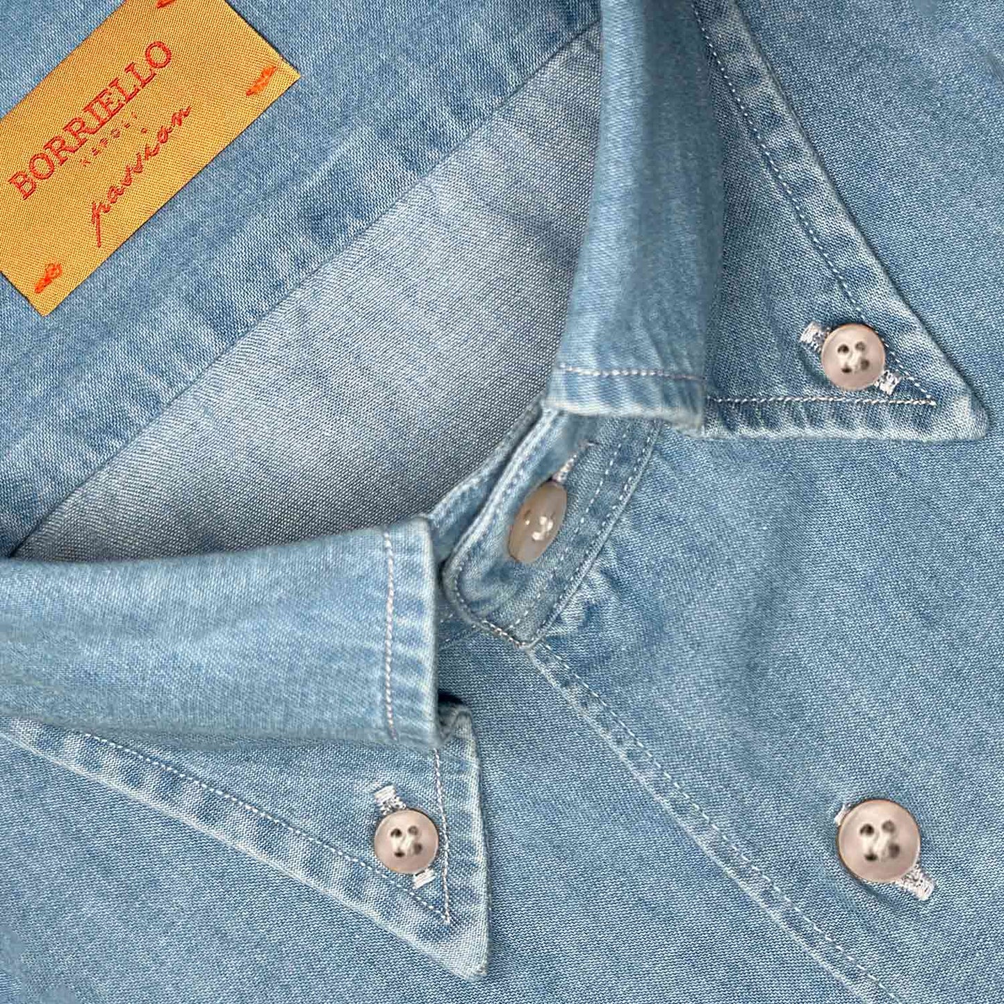 Borriello Napoli sartorial denim shirt with button-down collar