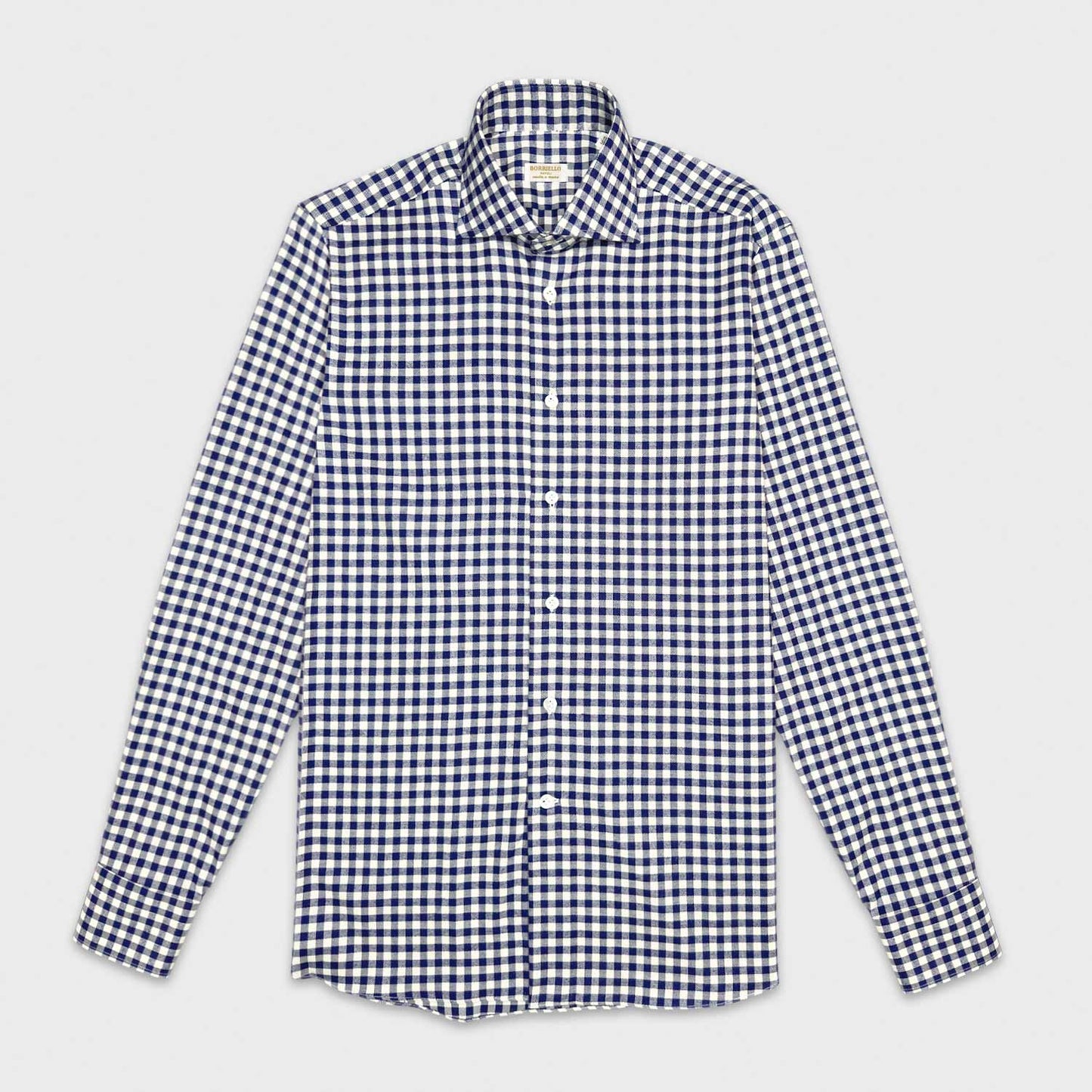 Cobalt Blue Cotton Flannel Checked Shirt Borriello Napoli