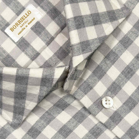 Greige Cotton Flannel Checked Shirt Borriello Napoli.