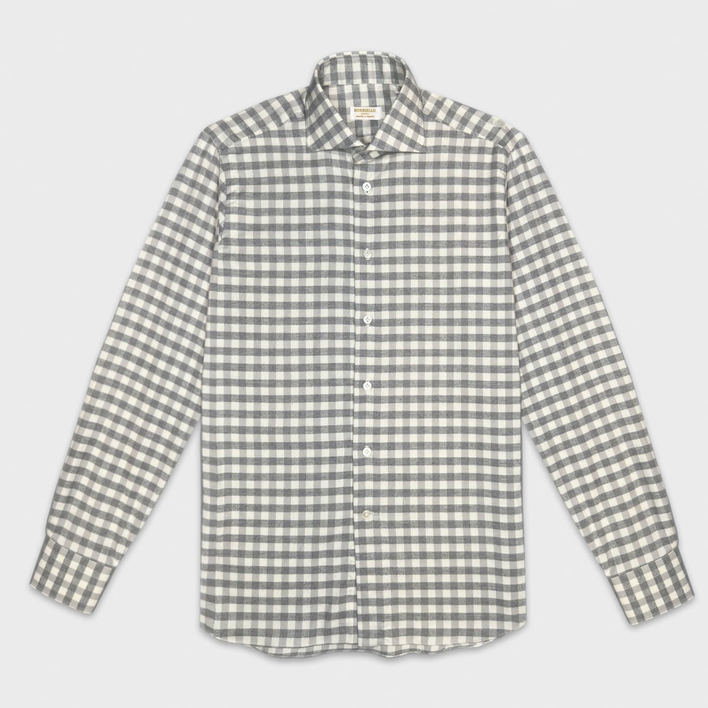 Greige Cotton Flannel Checked Shirt Borriello Napoli.