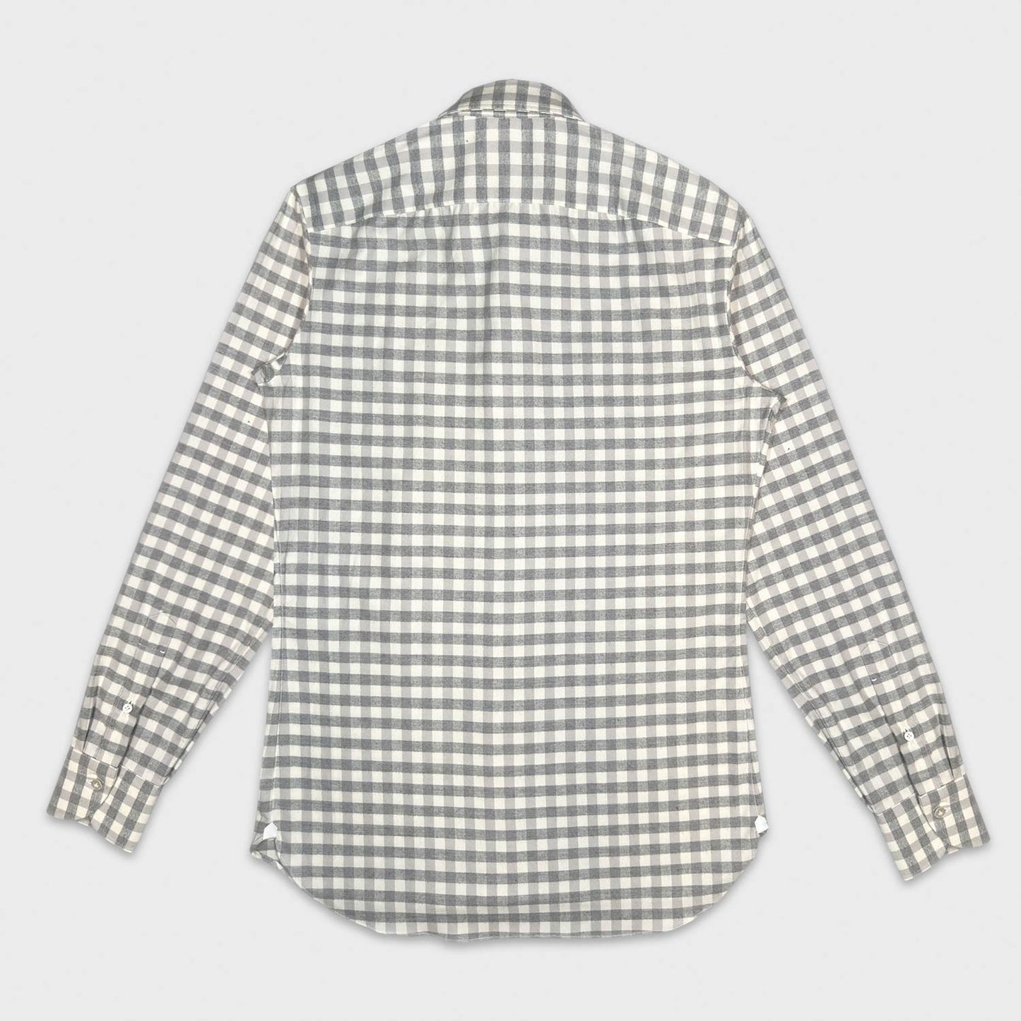 Greige Cotton Flannel Checked Shirt Borriello Napoli.