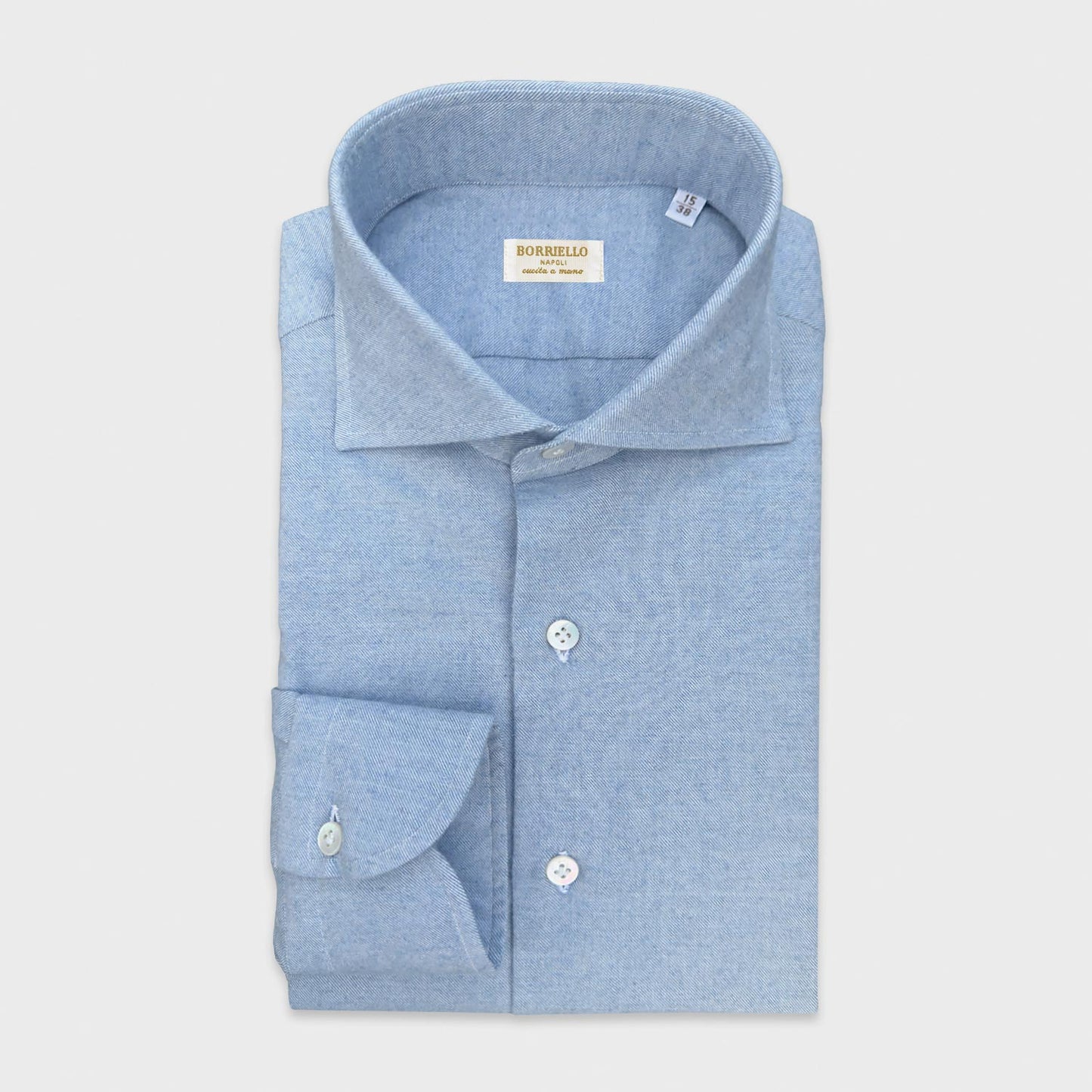 Men's Cotton Cashmere Shirt Light Blue Hand Made in Italy. Refined men's cotton cashmere shirt light blue, ideal for sporty outfits with a tie or sweater, Wools Boutique Uomo men's tailoring shirts store in geneva