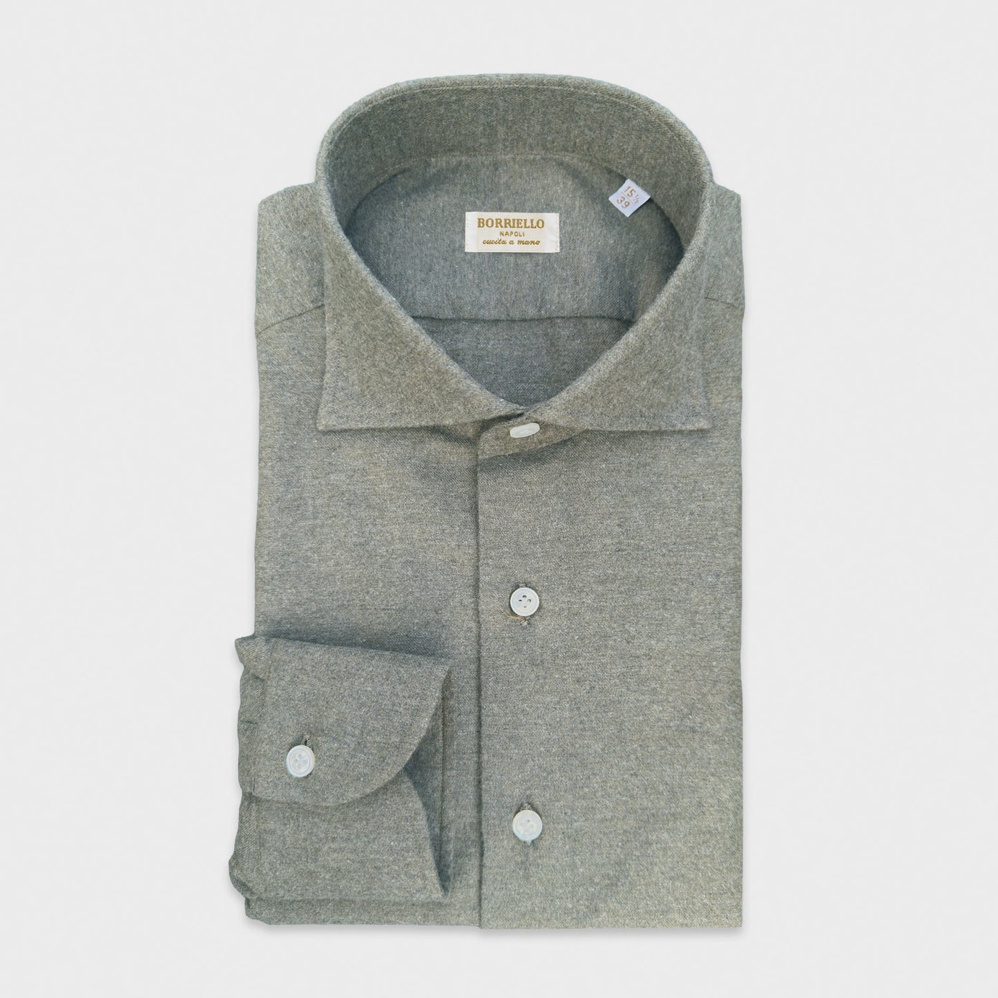 Men's Cotton Cashmere Shirt Sage Green Hand Made in Italy. Soft men's cotton cashmere shirt green color, ideal for sporty outfits with a tie or sweater, Wools Boutique Uomo men's shirts store in geneva switzerland