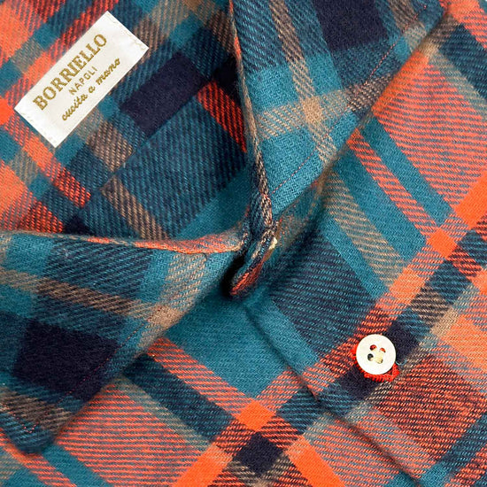 Orange Cotton Flannel Plaid Shirt Borriello Napoli.