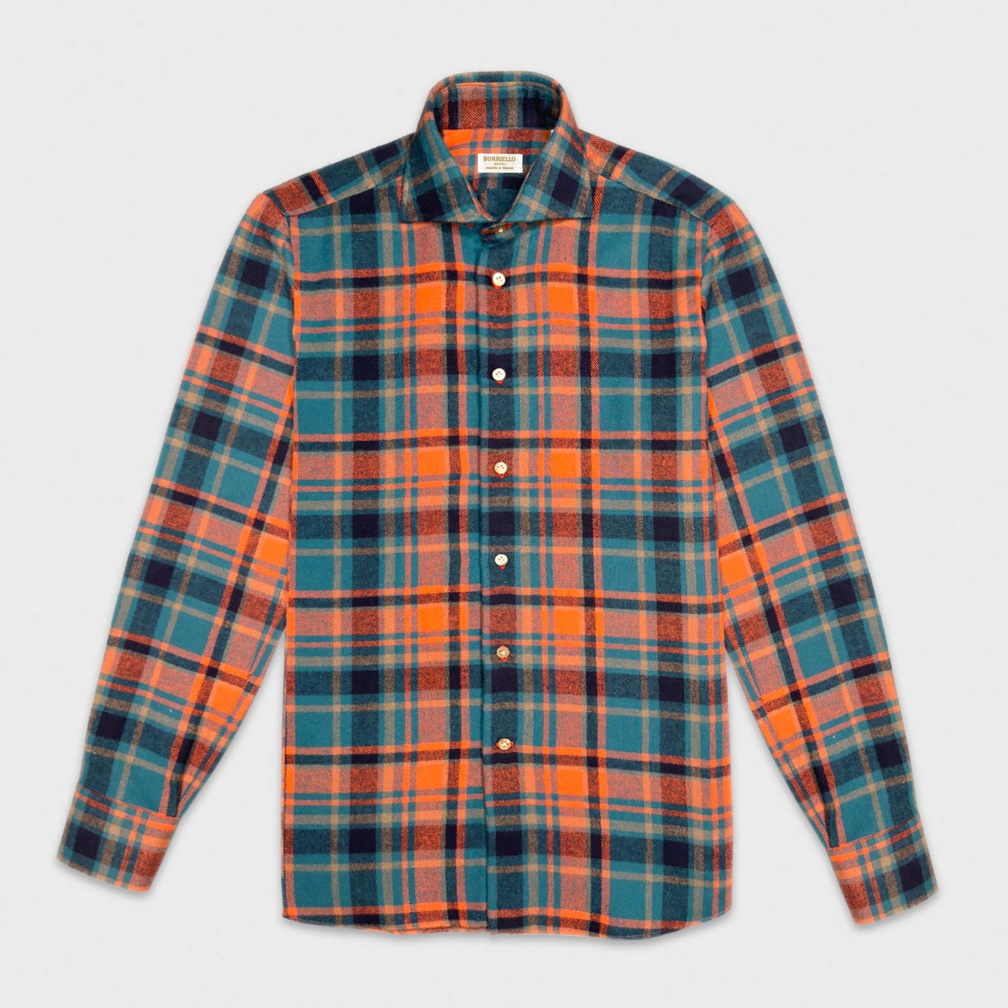 Orange Cotton Flannel Plaid Shirt Borriello Napoli.