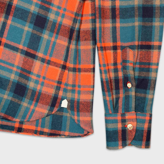 Orange Cotton Flannel Plaid Shirt Borriello Napoli.