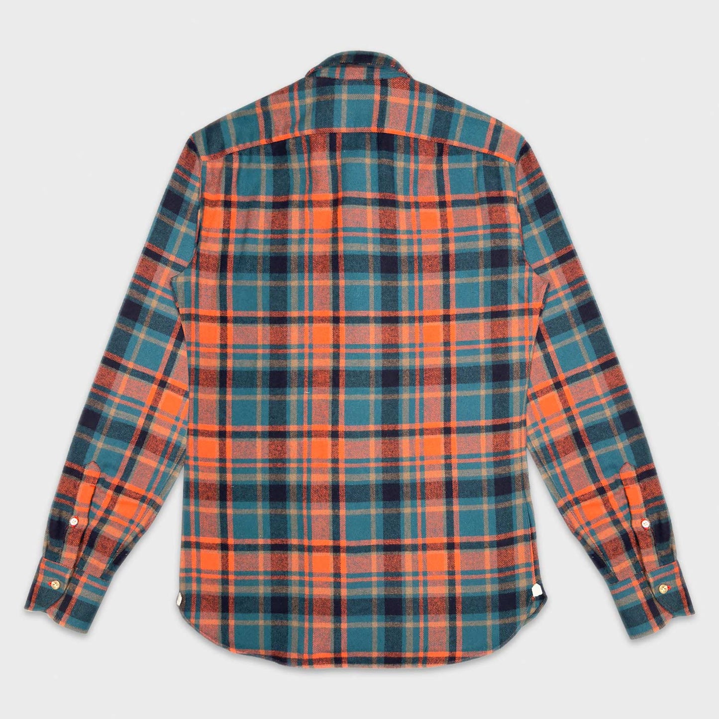 Orange Cotton Flannel Plaid Shirt Borriello Napoli.