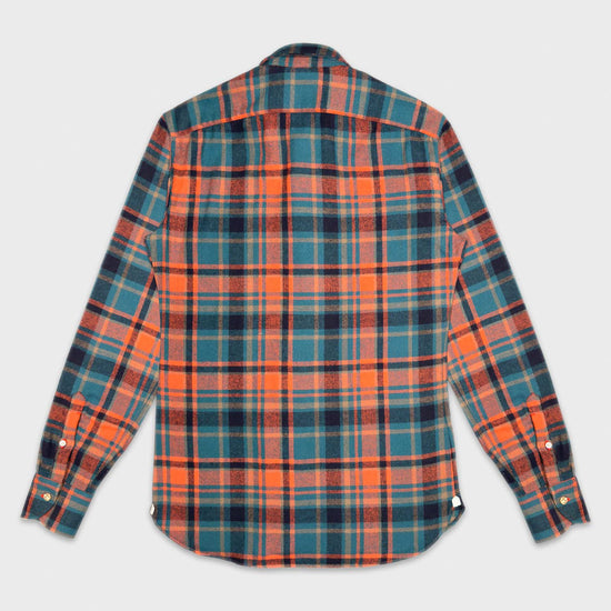 Orange Cotton Flannel Plaid Shirt Borriello Napoli.