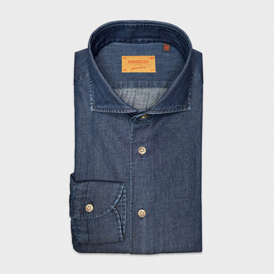 Borriello Dark Blue Classic Denim Shirt-Wools Boutique Uomo