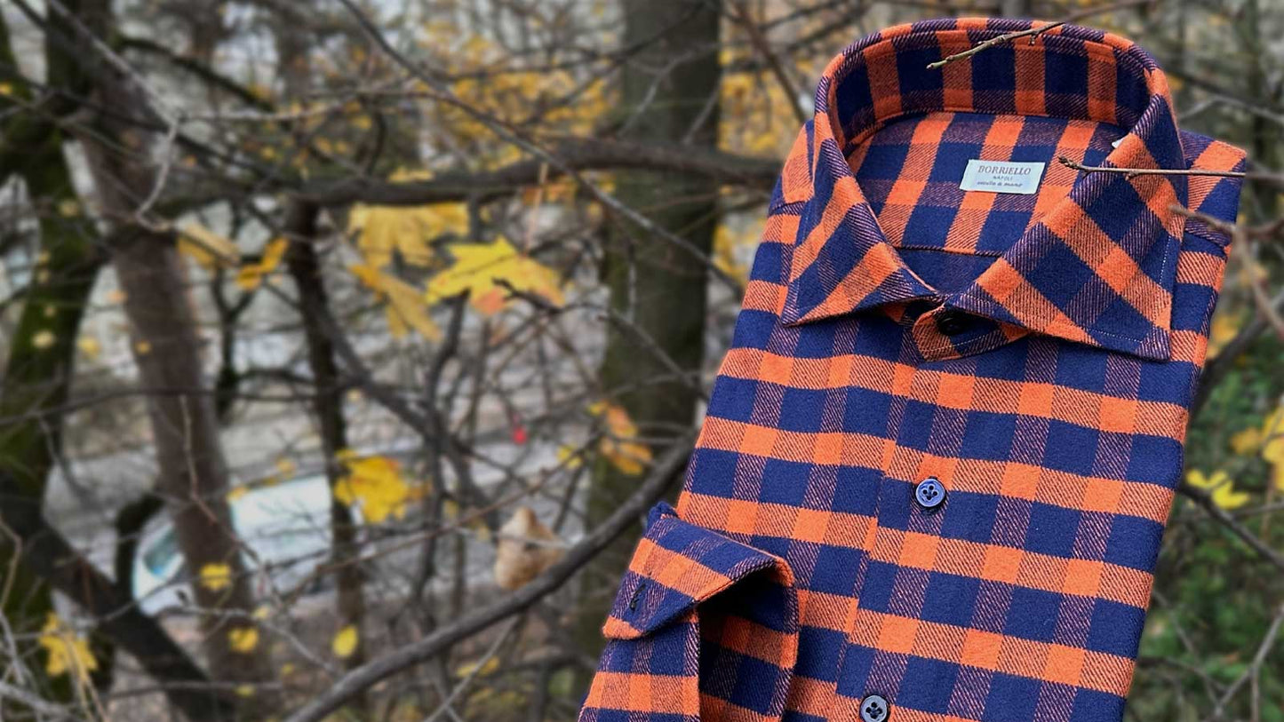 Italian cotton flannel shirt in warm winter fabric, handmade menswear by Borriello at Wools Boutique Uomo Geneva