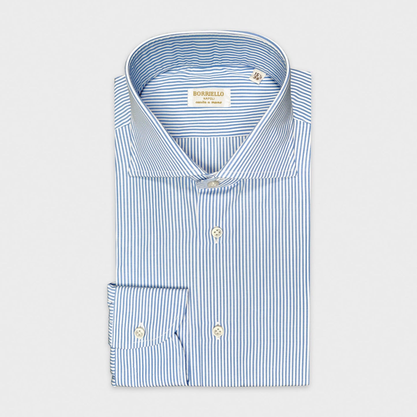 Borriello Light Blue and White Striped Shirt Popeline Cotton-Wools Boutique Uomo