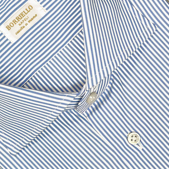 Borriello Light Blue and White Striped Shirt Popeline Cotton-Wools Boutique Uomo