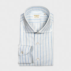 Borriello Cotton Linen Multi Striped Shirt Light Blue