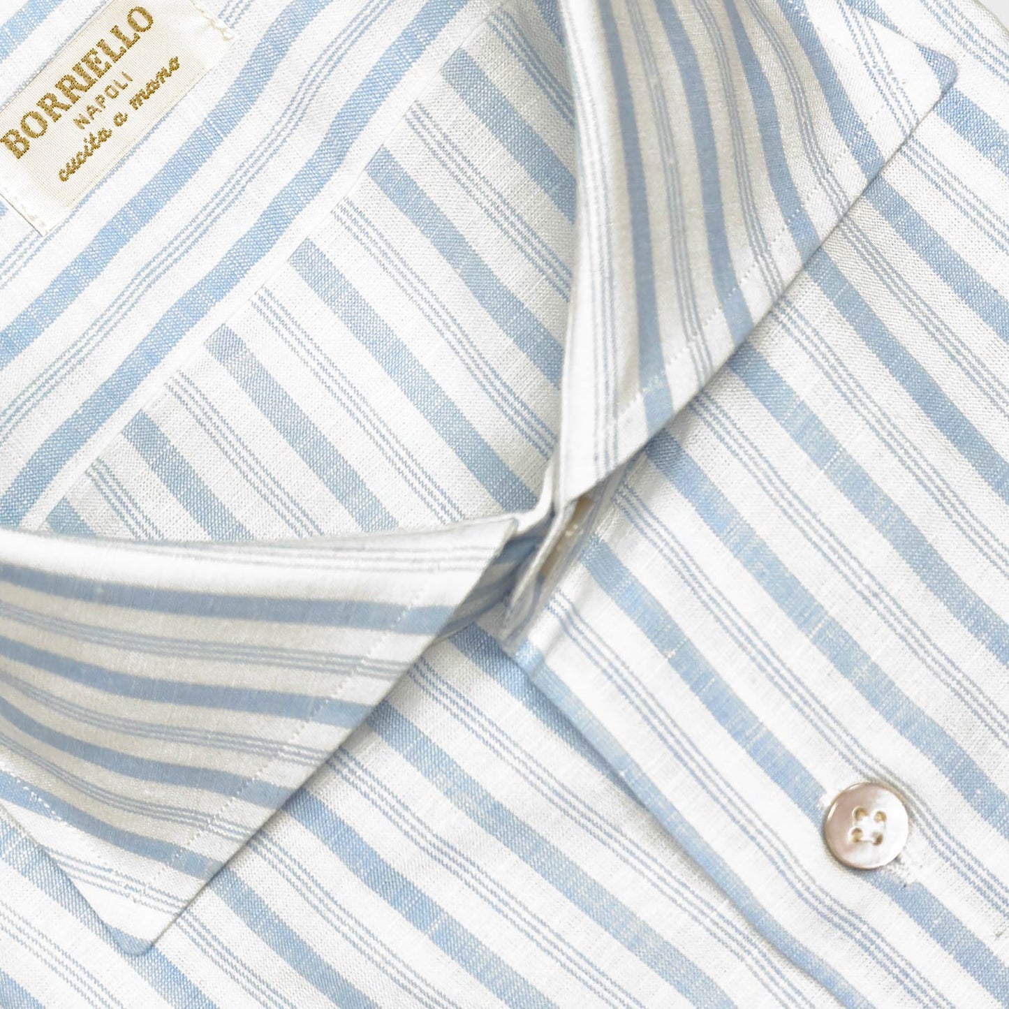 Cotton Linen Multi Striped Shirt Light Blue Handmade in Italy