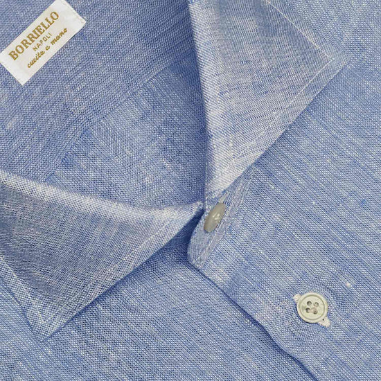 Sky Blue Linen Shirt Hand Made Borriello Napoli