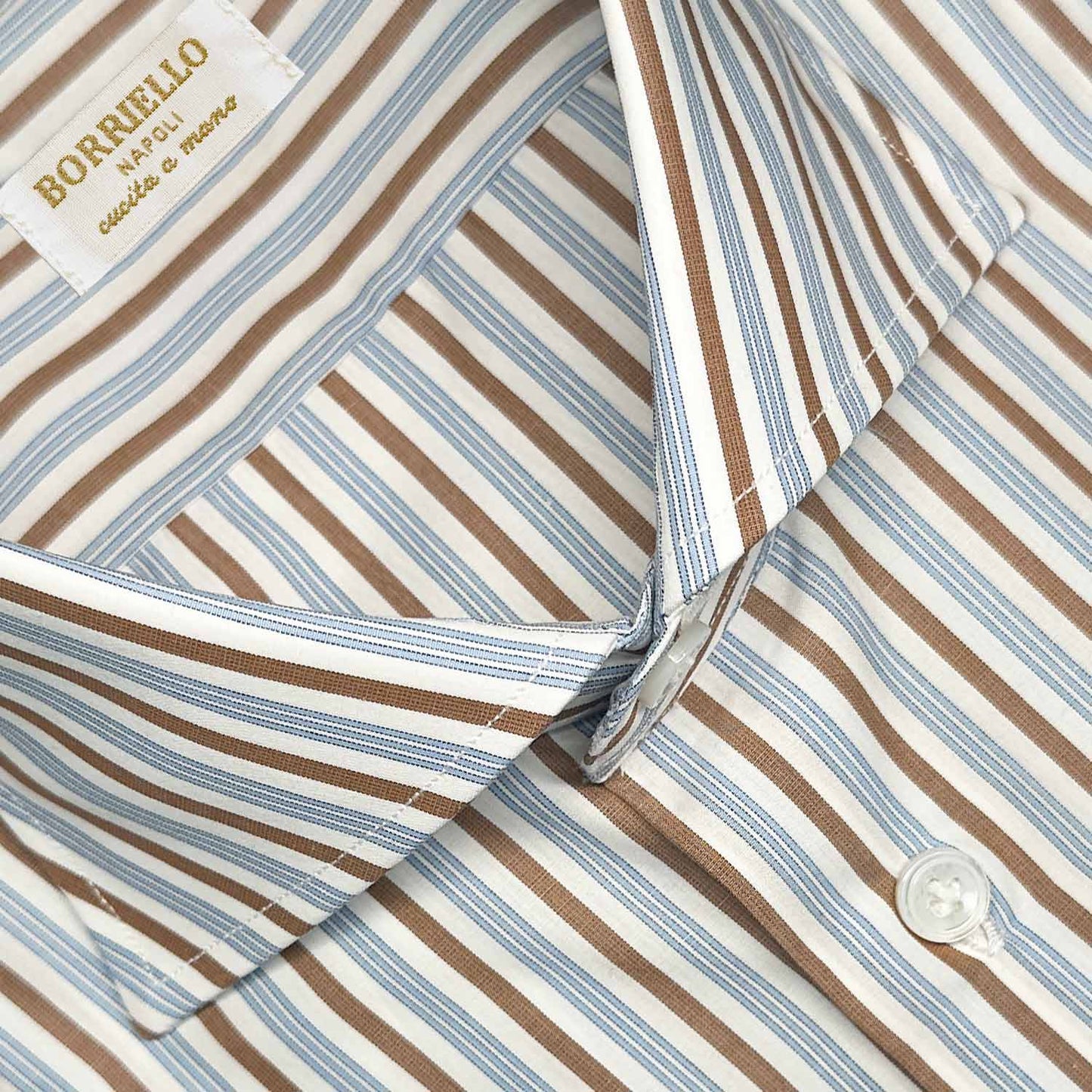 Elegant Multi Striped Men's Shirt Poplin Cotton Hand Made Borriello Napoli shirt exclusive for Wools Boutique Uomo Geneva