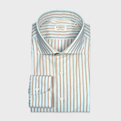 Borriello Powder Blue Striped Poplin Shirt Caramel Brown