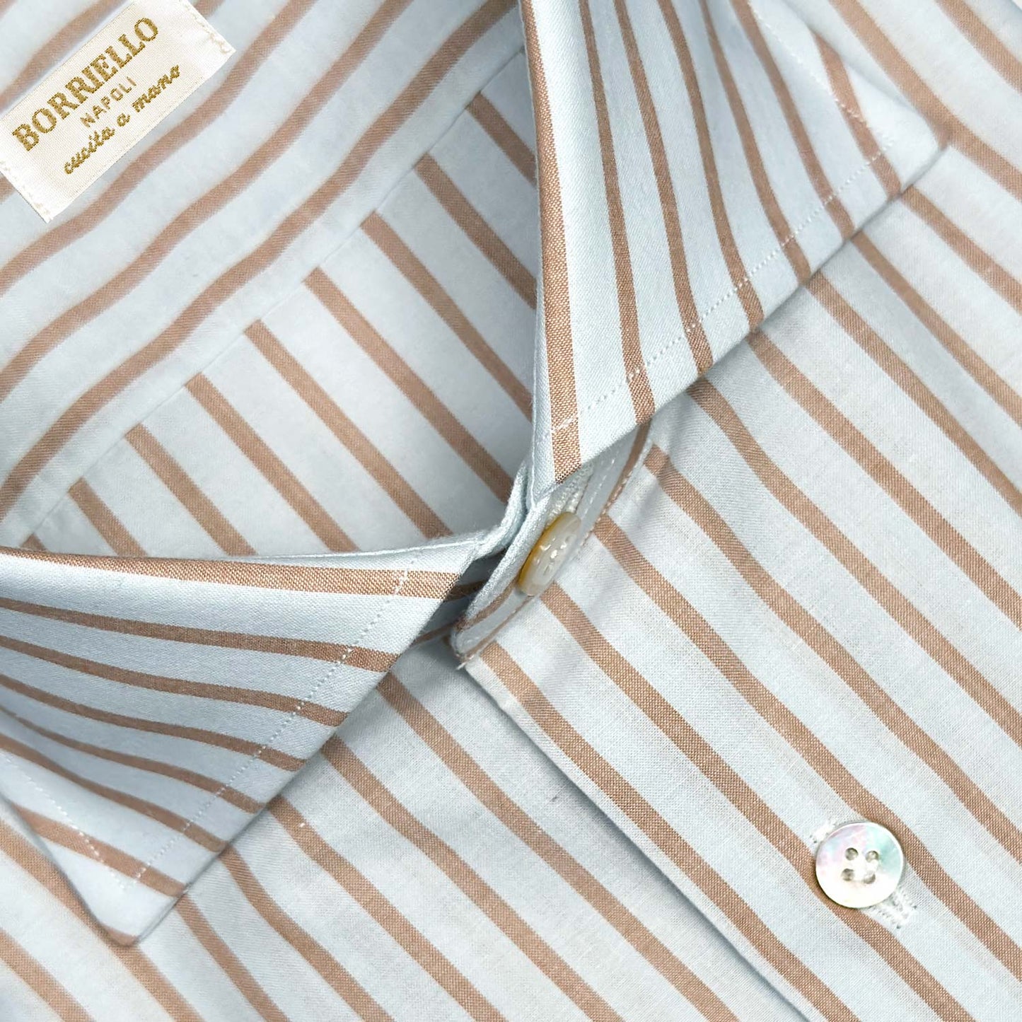 Borriello sartorial striped shirt handmade in Italy with caramel brown stripes