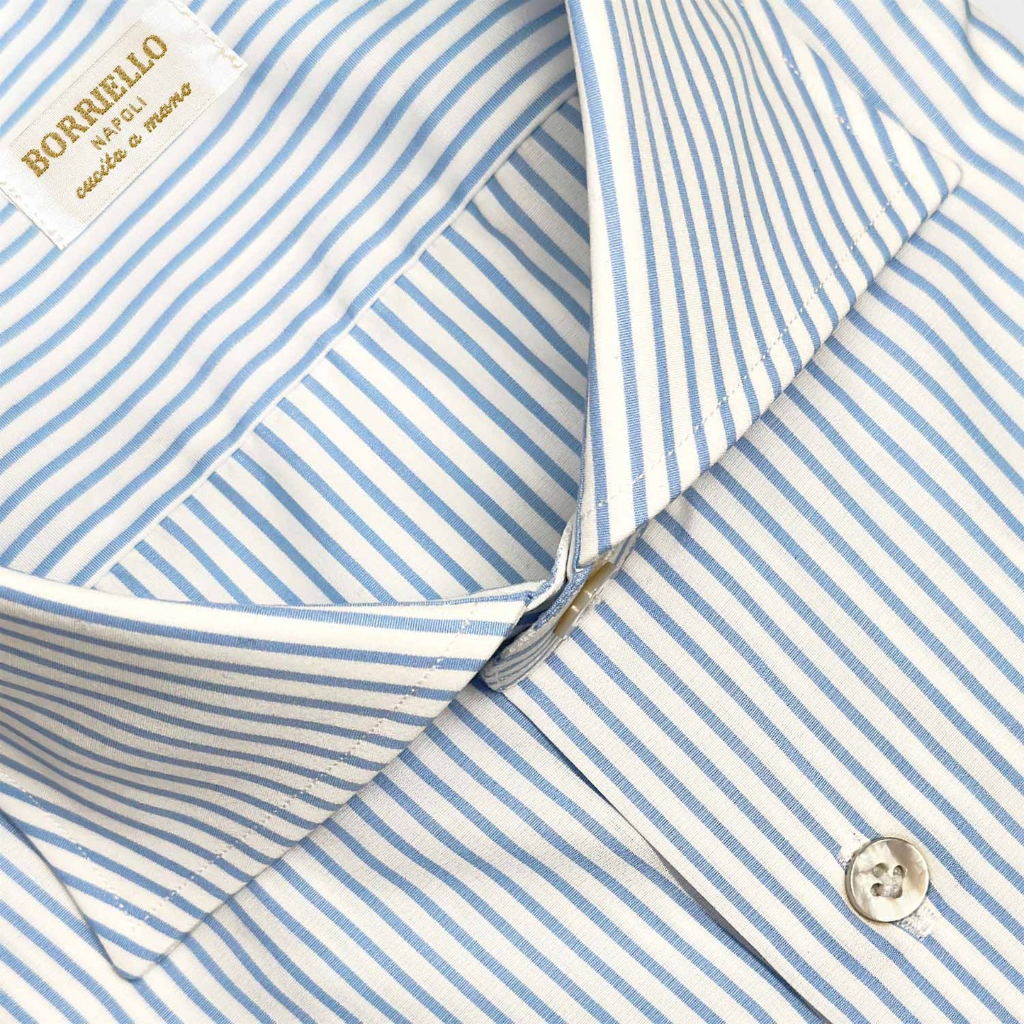 Detail of Borriello handmade striped business shirt in double twisted cotton