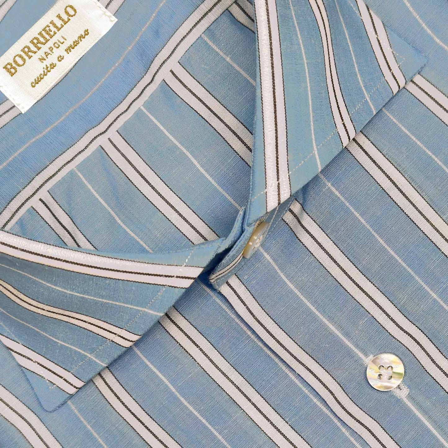 Multi Striped Tencel Shirt Sky Blue Handmade in Italy Shop Geneva