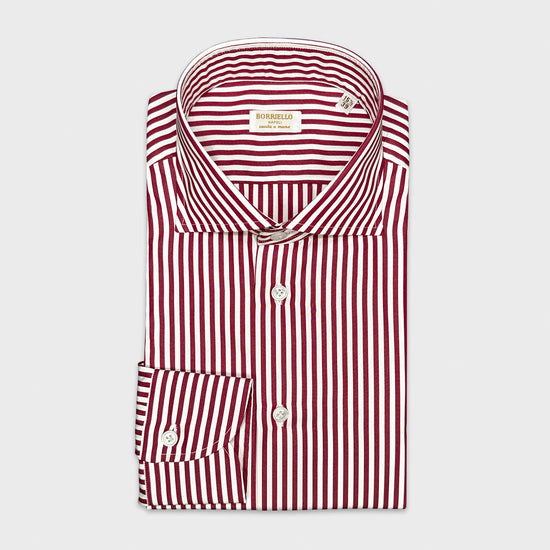 Borriello Burgundy Red Striped Shirt Popeline Cotton-Wools Boutique Uomo