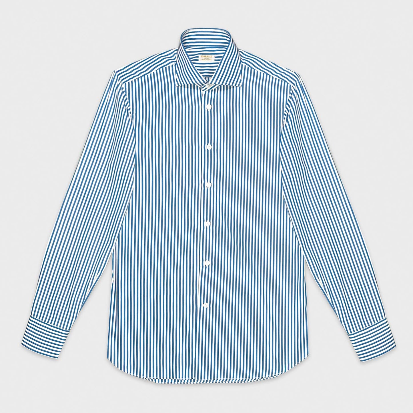 Borriello Cobalt Blue Striped Shirt Popeline Cotton-Wools Boutique Uomo