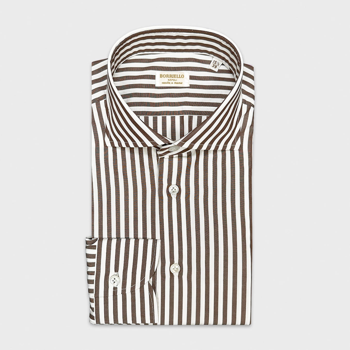 Borriello Coffee Brown Striped Shirt Popeline Cotton-Wools Boutique Uomo