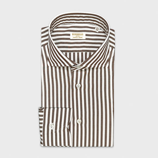 Borriello Coffee Brown Striped Shirt Popeline Cotton-Wools Boutique Uomo