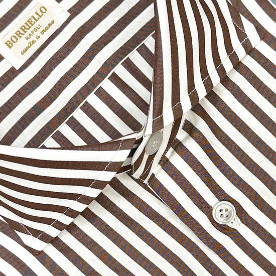 Borriello Coffee Brown Striped Shirt Popeline Cotton-Wools Boutique Uomo