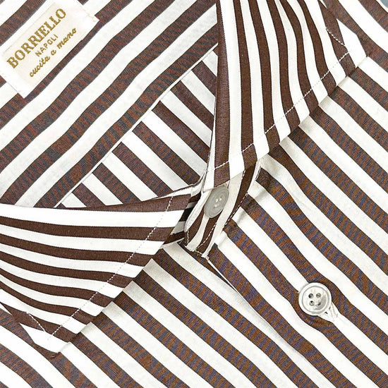 Load image into Gallery viewer, Borriello Coffee Brown Striped Shirt Popeline Cotton-Wools Boutique Uomo
