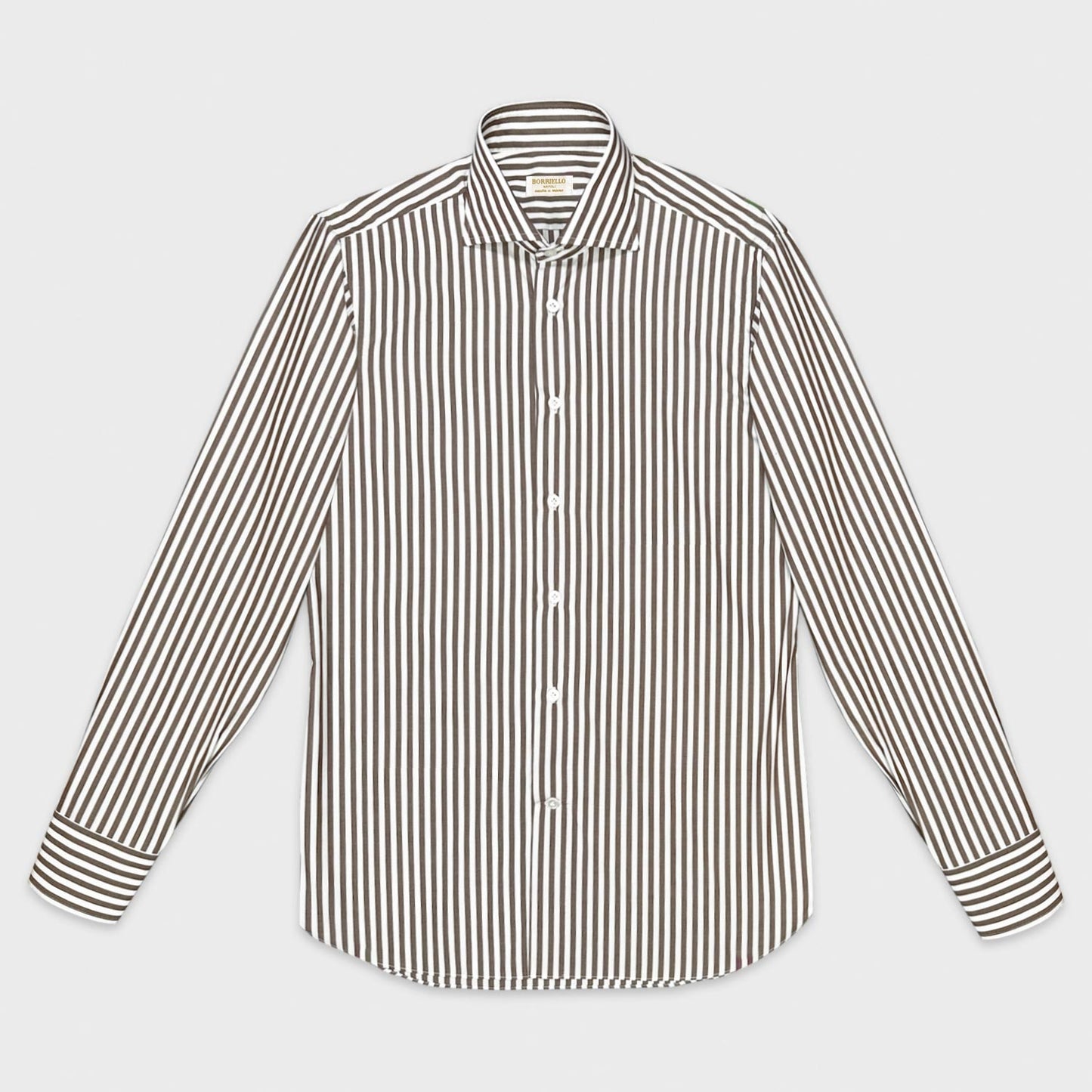 Borriello Coffee Brown Striped Shirt Popeline Cotton-Wools Boutique Uomo