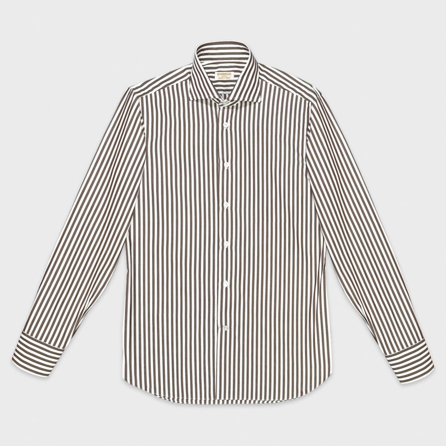 Load image into Gallery viewer, Borriello Coffee Brown Striped Shirt Popeline Cotton-Wools Boutique Uomo

