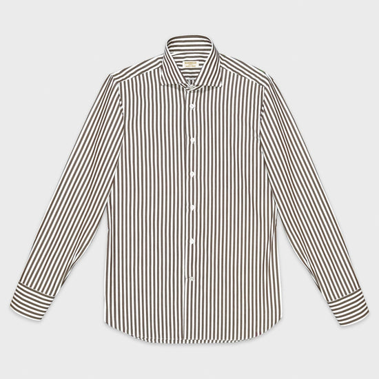 Borriello Coffee Brown Striped Shirt Popeline Cotton-Wools Boutique Uomo