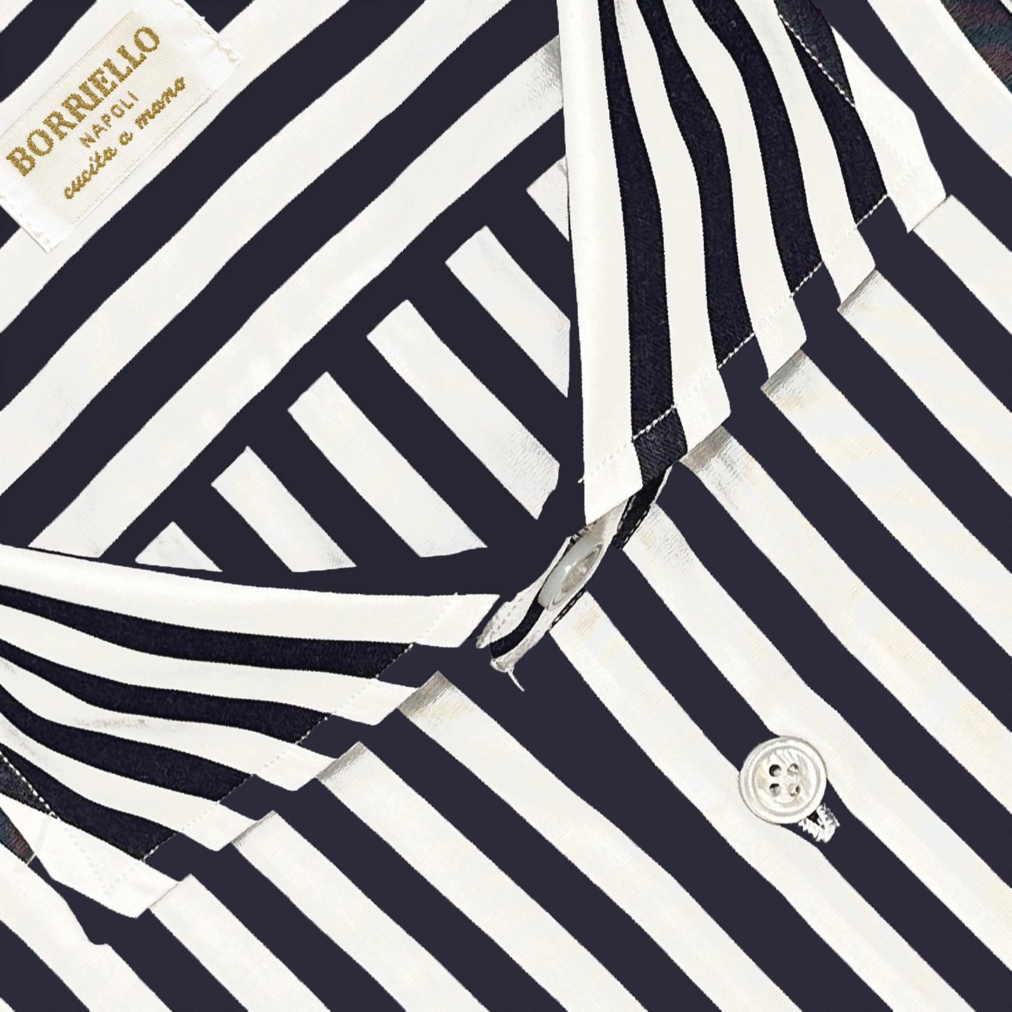 Borriello Navy Blue Striped Shirt Popeline Cotton-Wools Boutique Uomo