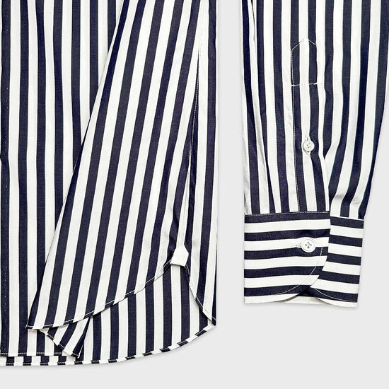 Borriello Navy Blue Striped Shirt Popeline Cotton-Wools Boutique Uomo