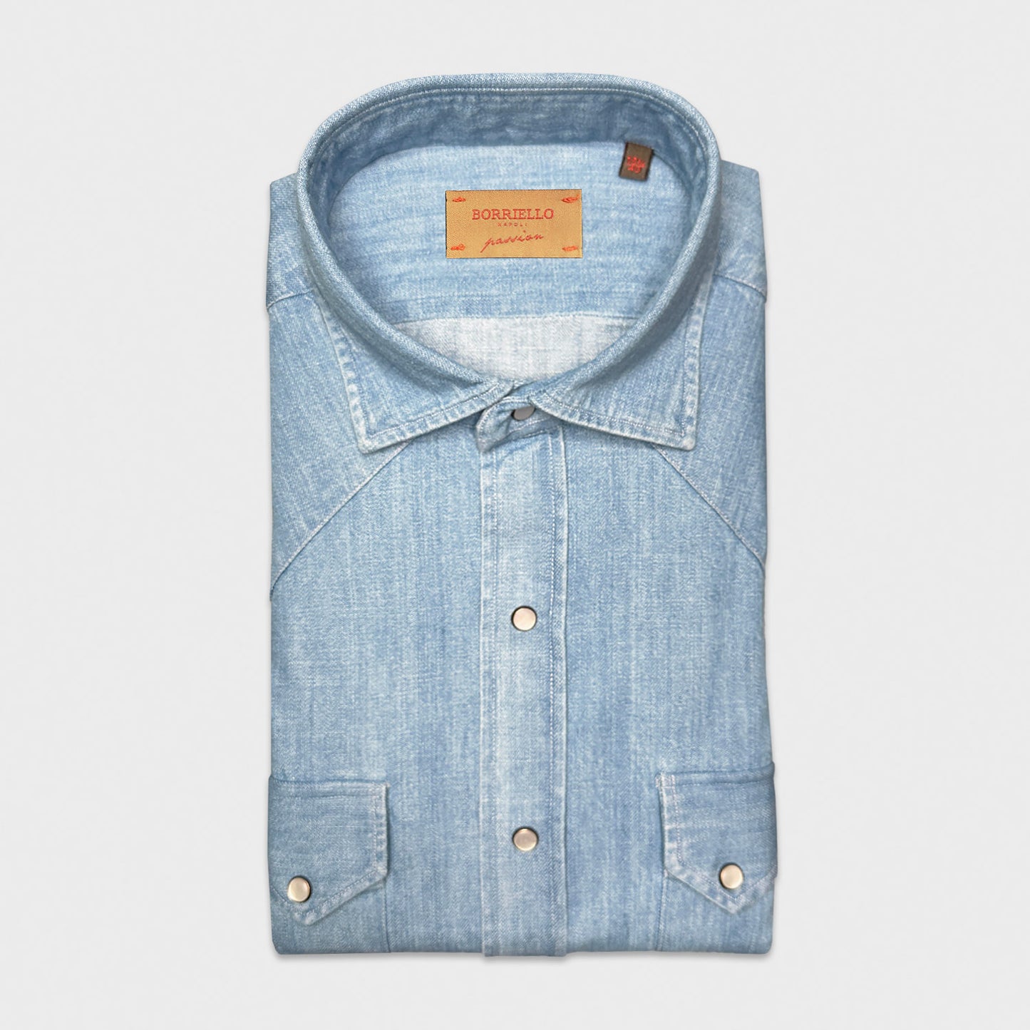 Load image into Gallery viewer, Borriello Light Blue Western Denim Shirt-Wools Boutique Uomo
