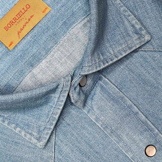 Borriello Light Blue Western Denim Shirt-Wools Boutique Uomo