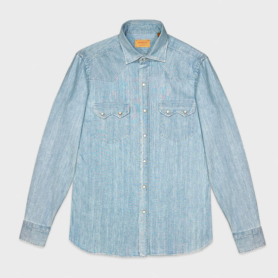 Load image into Gallery viewer, Borriello Light Blue Western Denim Shirt-Wools Boutique Uomo
