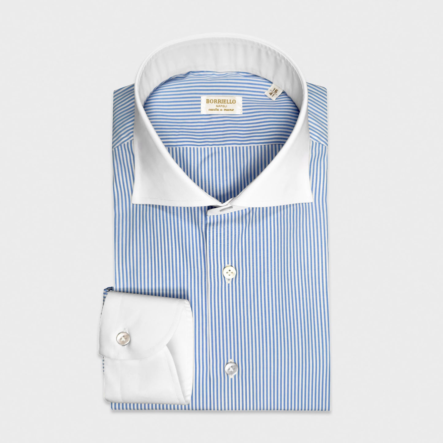 Winchester Contrast Collar Business Shirt Light Blue Handmade in Italy 43
