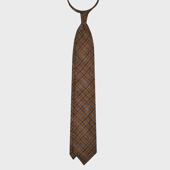 Brown Tweed Tie Unlined Pied de Poule Pattern