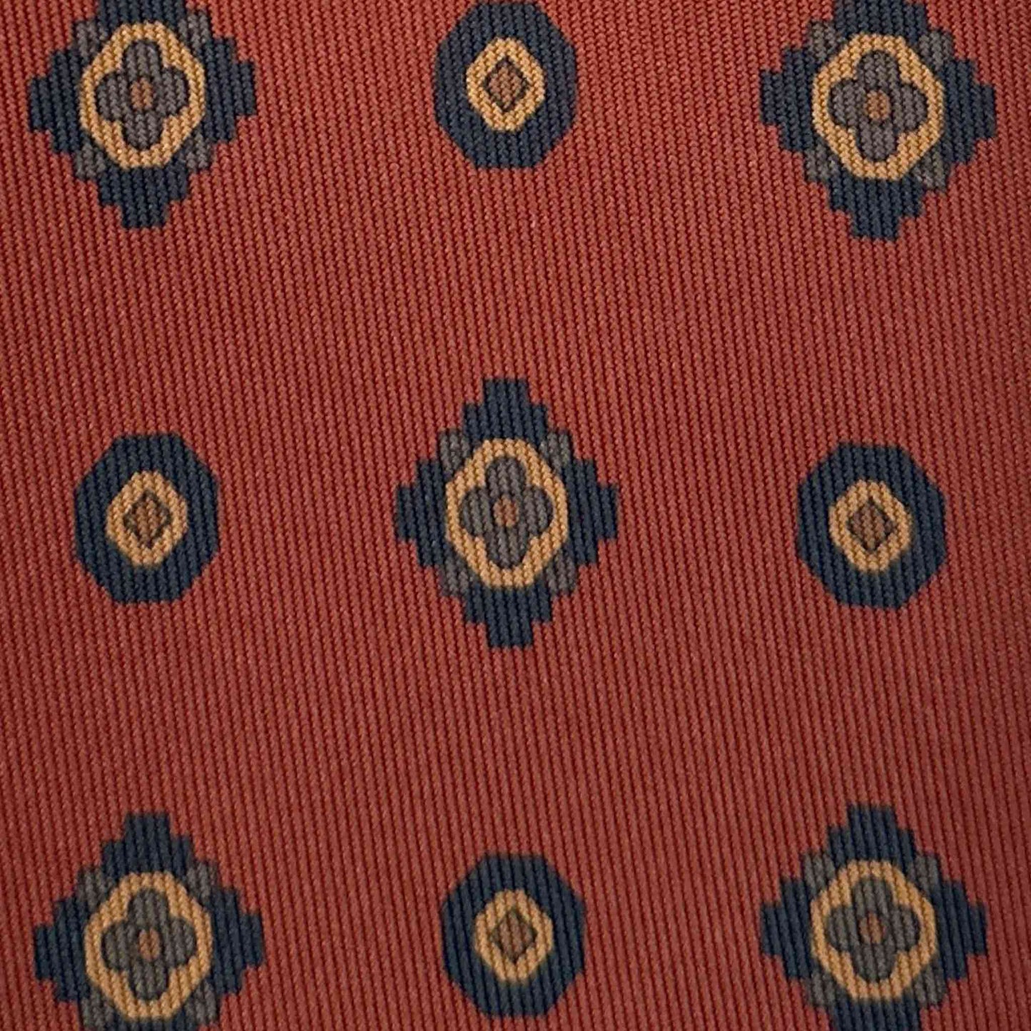 Rust Brown Silk Tie Classic Medallions Pattern