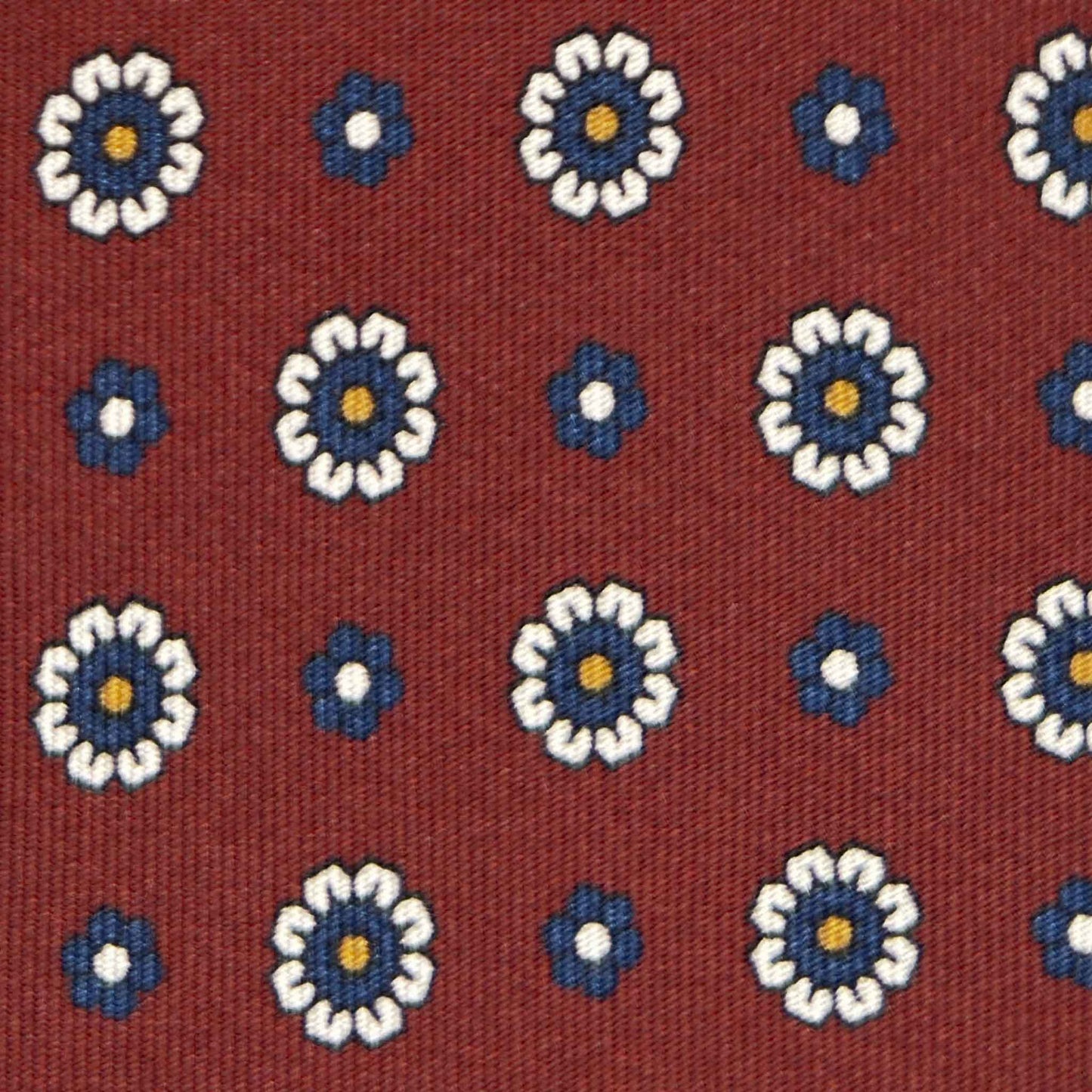 Detail of Daisy Pattern on Burgundy Red Silk Tie