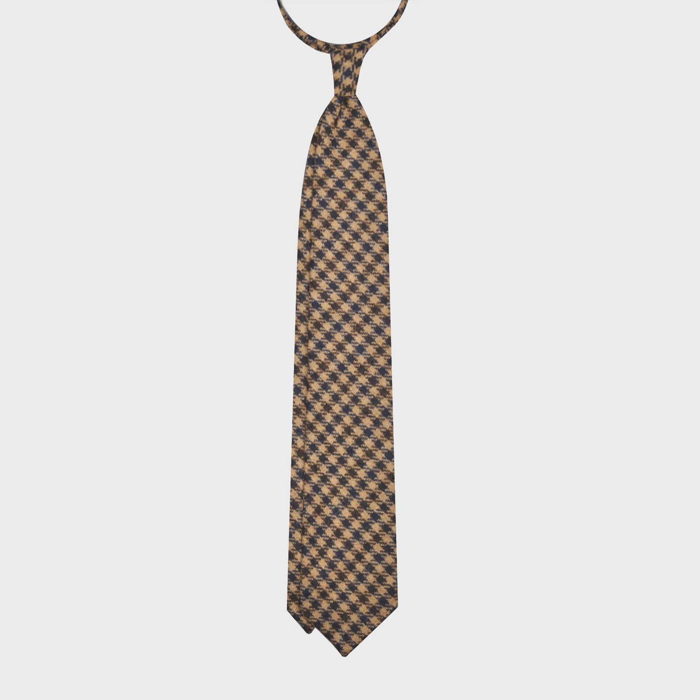 Camel Tweed Tie Classic Checked. Classic tweed tie, wool texture to the touch bristly feeling, unlined checked wool tie handmade in Italy by F.Marino Napoli exclusive for Wools Boutique Uomo