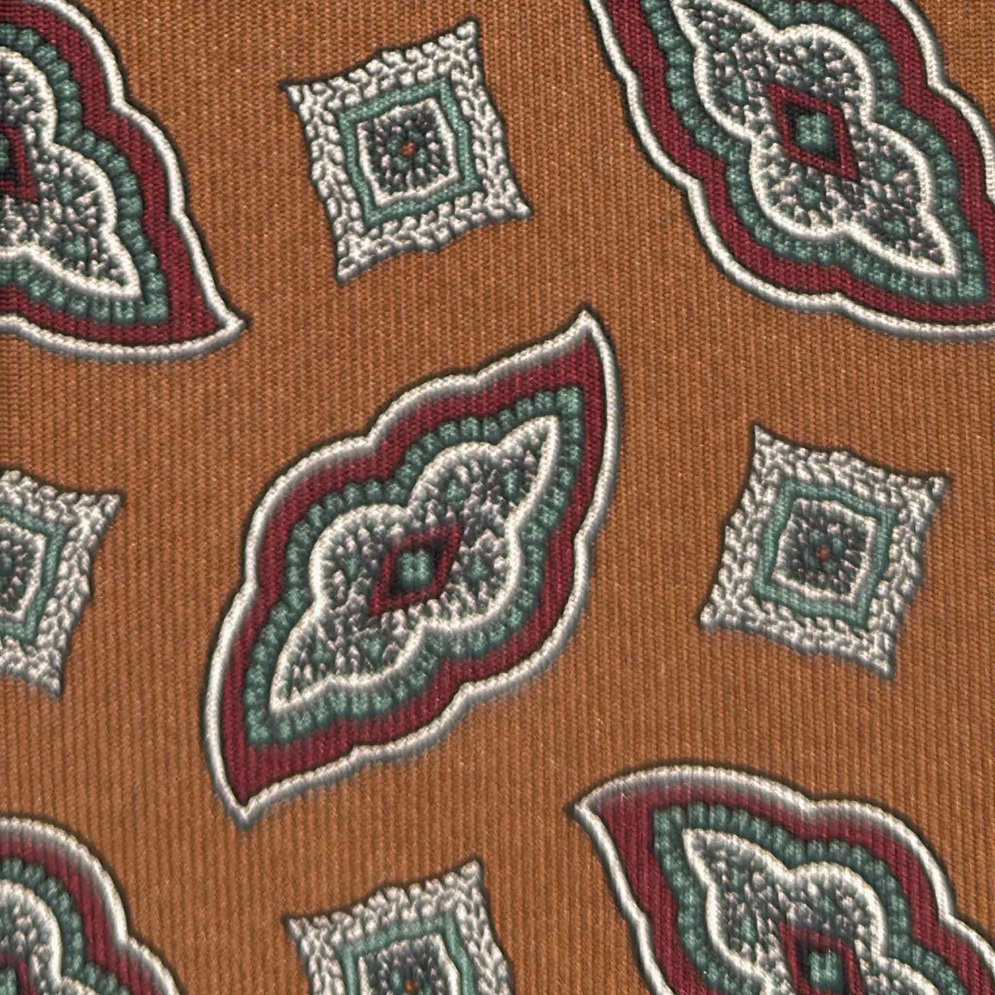 Detail of Bold Diamonds Pattern on Caramel Brown Silk Tie