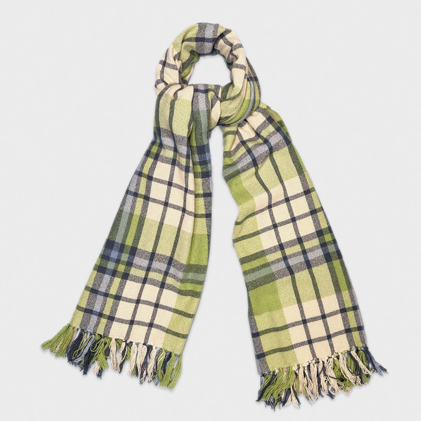 Load image into Gallery viewer, Lime Green Cashmere Scarf Tartan 19 andrea&amp;#39;s 47. Refined shawl, iconic pattern plaid cashmere scarf, lime green and navy blue colors. Ideal as a unisex scarf or cashmere shrug, made in Italy by 19 Andrea&amp;#39;s 47 for Wools Boutique Uomo
